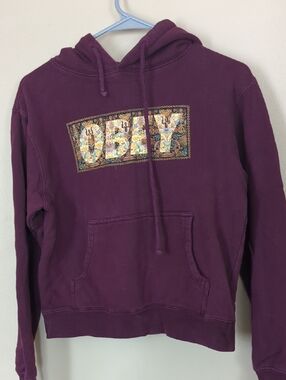 Obey Burgundy Hoodie with Floral Logo